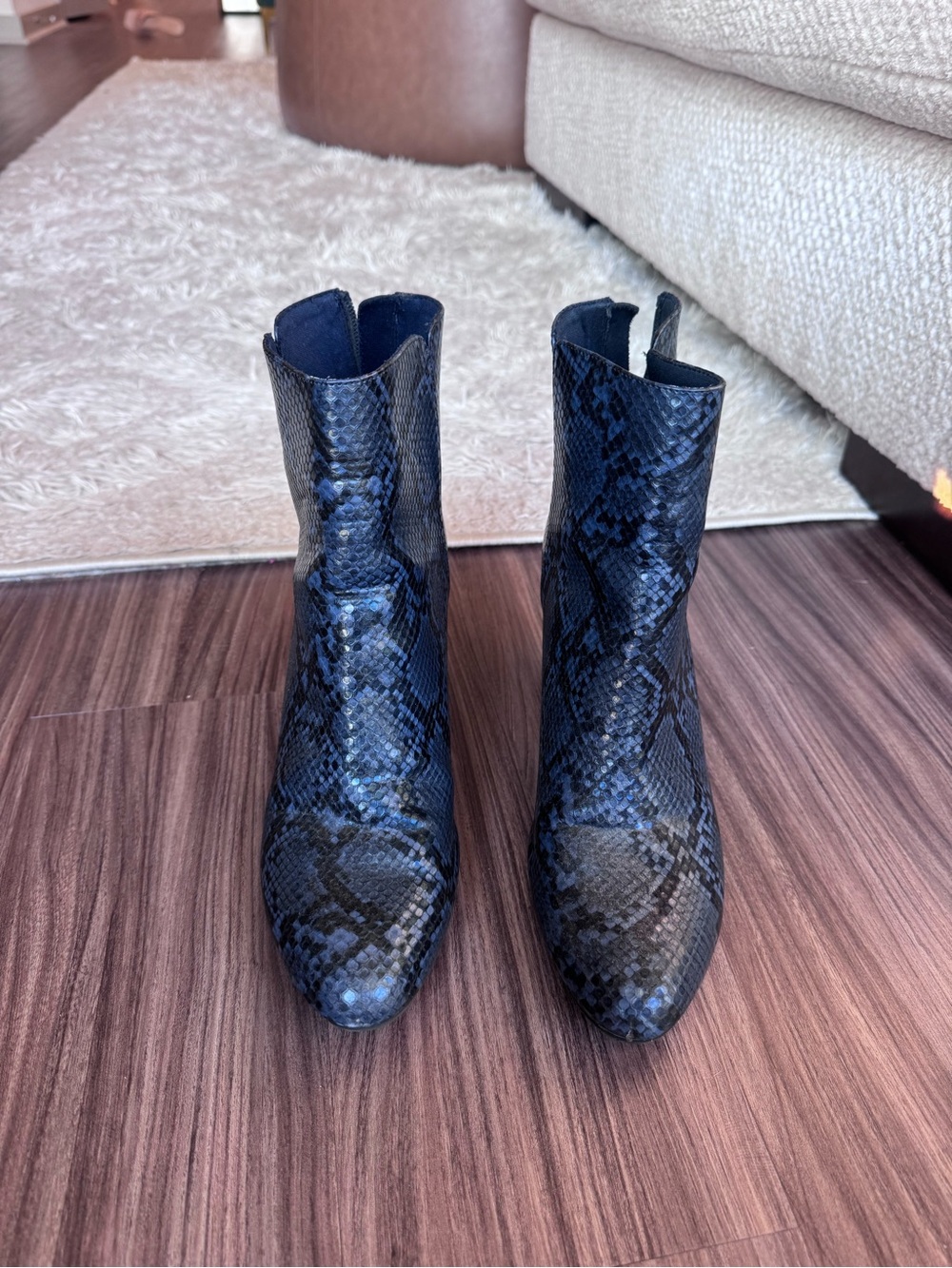 Women's Black and Navy Snakeskin Ankle Boots | Size 10